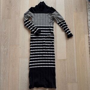 Massimo Dutti Black and White Turtleneck Bodycon Dress